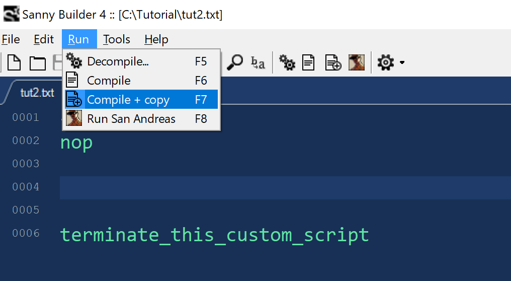 Compile+Copy menu